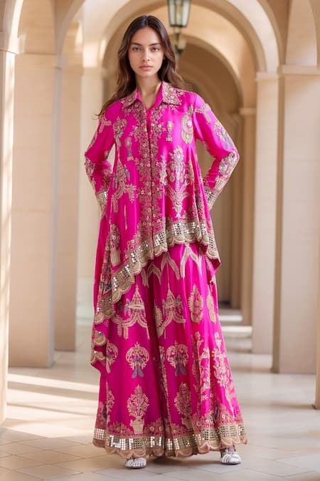 Anamika Khanna Floral Zari Embroidered Tunic & Sharara Set 