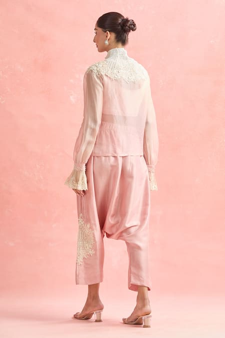 Anamika Khanna Floral Beaded High Neck Shirt & Cowl Pant Set 