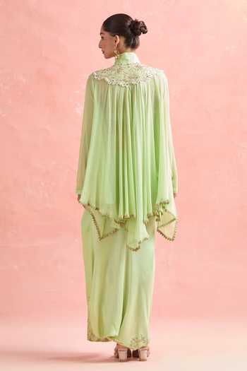 Anamika Khanna Floral Zardozi Embroidered Tunic & Draped Skirt 