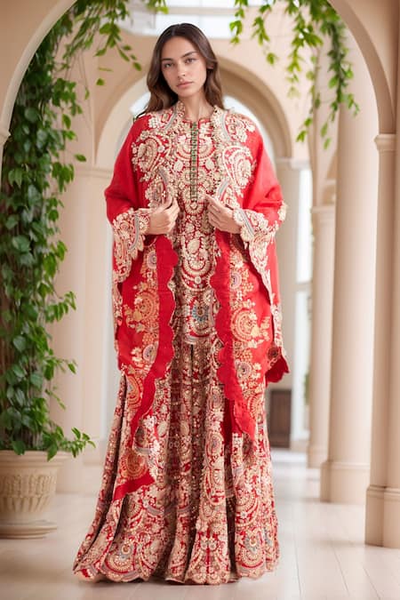 Anamika Khanna Floral Gota Patti Embroidered Cape & Sharara Set 