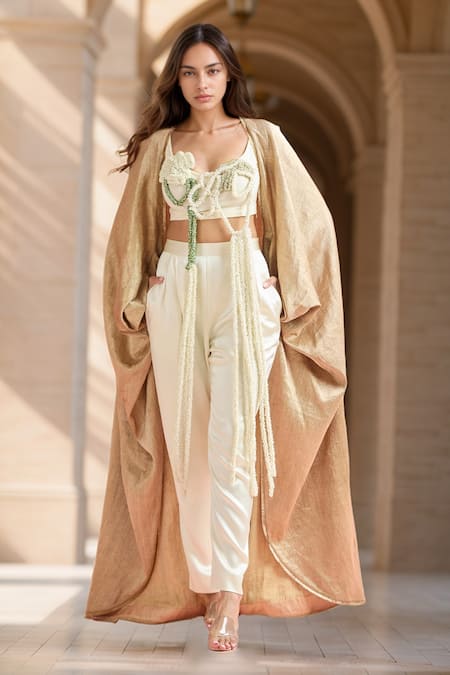Anamika Khanna Gold Applique Cape & Pant Set 