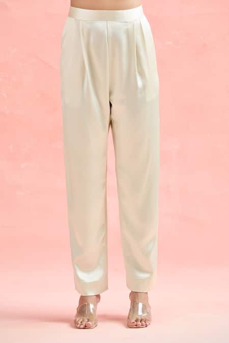 Shop_Anamika Khanna_Gold Cotton, Silk Beads, Tassels Scoop Neck Applique Cape And Pant Set_Online_at_Aza_Fashions