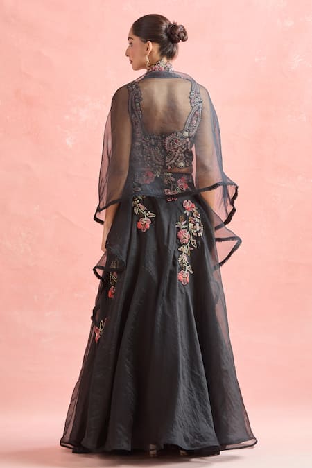 Ridhima Bhasin Floral Embroidered Black Lehenga Set 