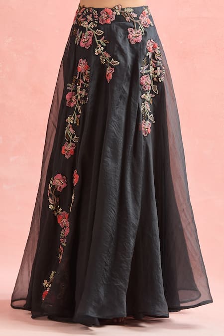Buy Ridhima Bhasin Black Silk, Georgette, Net, Chiffon Sequins, Beads, Floral Lehenga Set Online at Aza Fashions Buy_Ridhima Bhasin_Black Silk, Georgette, Net, Chiffon Sequins, Beads, Floral Lehenga Set _Online_at_Aza_Fashions