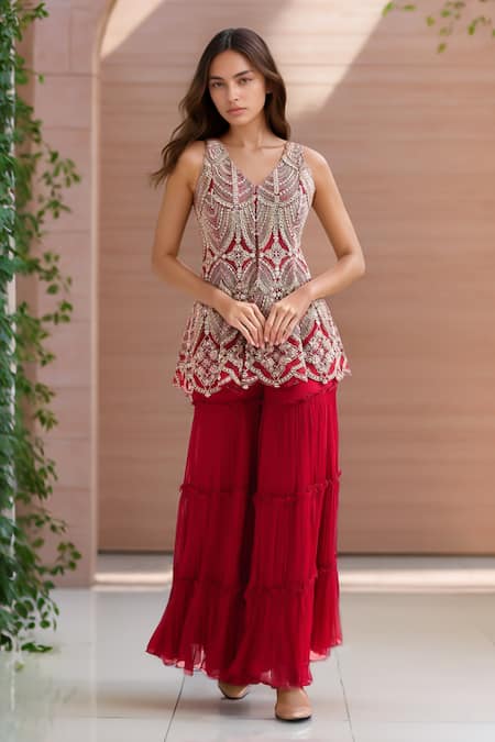 Ridhima Bhasin Abstract Beads Embroidered Tunic With Sharara 