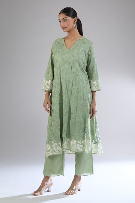 Peachoo Green Straight Fit Moss Pant 