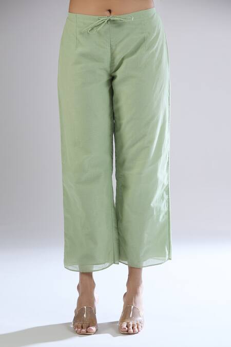 Peachoo_Green Modal Straight Fit Moss Pant _Online_at_Aza_Fashions