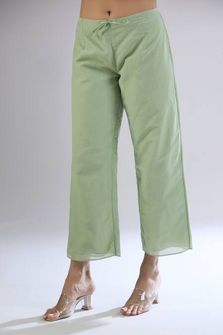 Buy_Peachoo_Green Modal Straight Fit Moss Pant _Online_at_Aza_Fashions