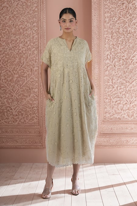 Peachoo Resham Floral Cutwork Embroidered Dress 