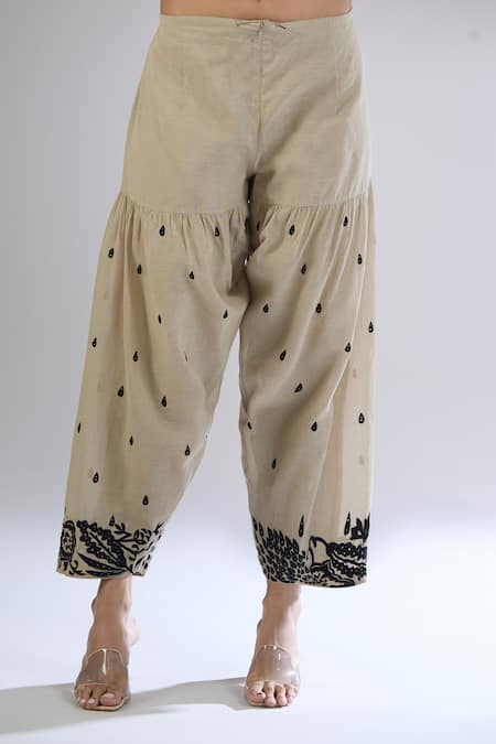 Peachoo_Beige Embroidery Thread Tear Drop Salwar _Online_at_Aza_Fashions