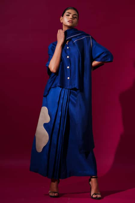 Stoique_Blue Divine Mysore Silk Scarf _Online_at_Aza_Fashions