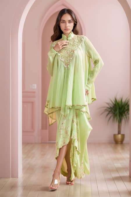 Anamika Khanna Floral Zardozi Embroidered Tunic & Draped Skirt 