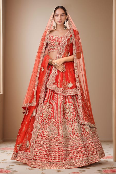 Kalighata Zaveri Raw Silk Embroidered Bridal Lehenga Set 