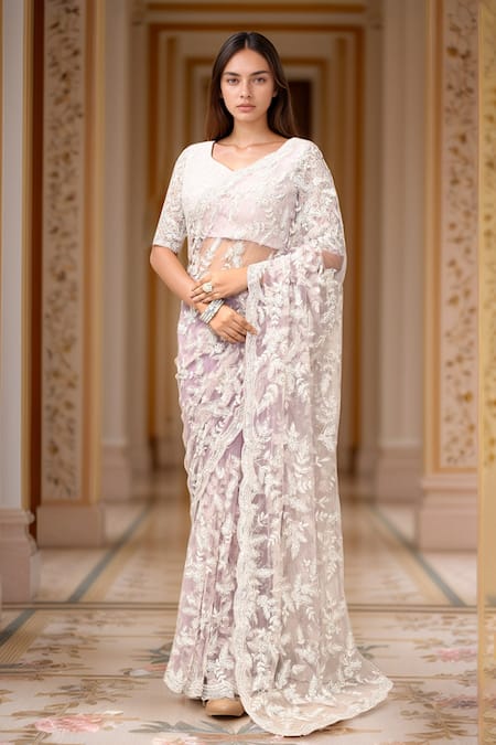 Kalighata Floral Thread Embroidered Saree With Blouse 