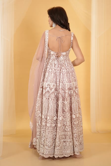 Archana Kochhar Mughal Gul Thread Embroidered Anarkali With Dupatta 