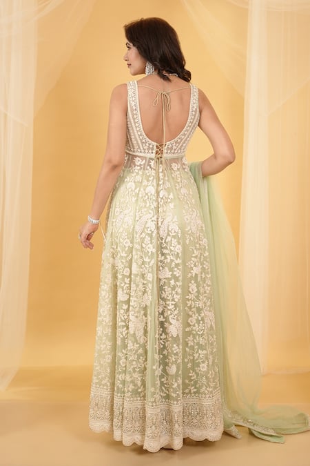 Archana Kochhar Floral Thread Embroidered Anarkali With Dupatta 