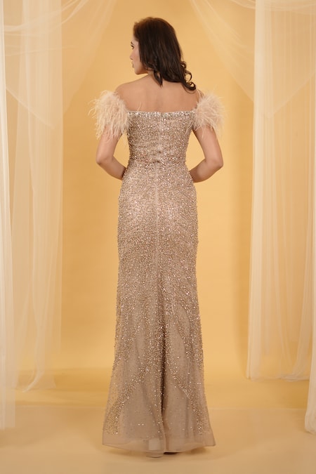 Archana Kochhar Eva Stone Embellished Off Shoulder Gown 