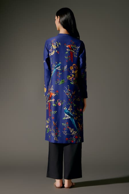 Shop Balance By Rohit Bal Blue Silk, Parakeet Paradise Print Kurta With Palazzo Pant at Aza Fashions Shop_Balance By Rohit Bal_Blue Silk, Parakeet Paradise Print Kurta With Palazzo Pant _at_Aza_Fashions