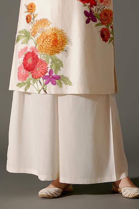 Buy Balance By Rohit Bal Ivory Chanderi Silk Embroidery Mandarin Floral Print And Kurta With Palazzo Online at Aza Fashions Buy_Balance By Rohit Bal_Ivory Chanderi Silk Embroidery Mandarin Floral Print And Kurta With Palazzo _Online_at_Aza_Fashions