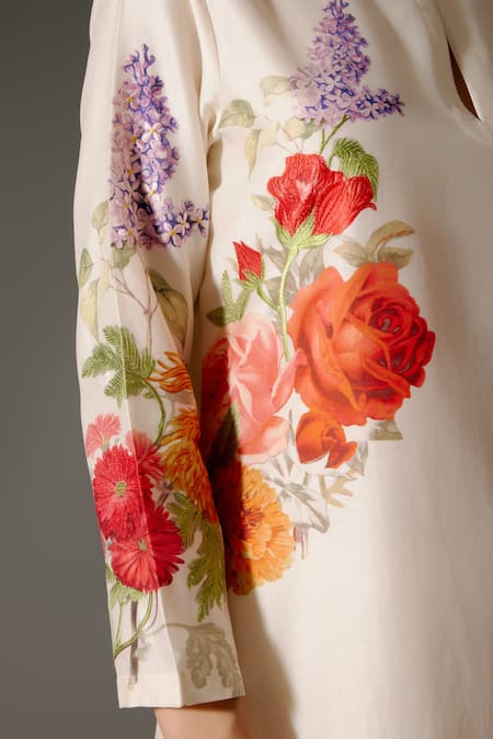 Balance By Rohit Bal Ivory Chanderi Silk Embroidery Mandarin Floral Print And Kurta With Palazzo at Aza Fashions Balance By Rohit Bal_Ivory Chanderi Silk Embroidery Mandarin Floral Print And Kurta With Palazzo _at_Aza_Fashions