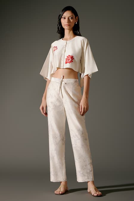 Balance by Rohit Bal Fiore Embroidered Crop Top With Pant 