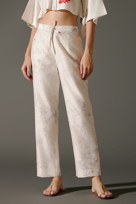 Buy Balance By Rohit Bal Ivory Chanderi Silk Embroidery Round Neck Fiore Crop Top With Pant Online at Aza Fashions Buy_Balance By Rohit Bal_Ivory Chanderi Silk Embroidery Round Neck Fiore Crop Top With Pant _Online_at_Aza_Fashions
