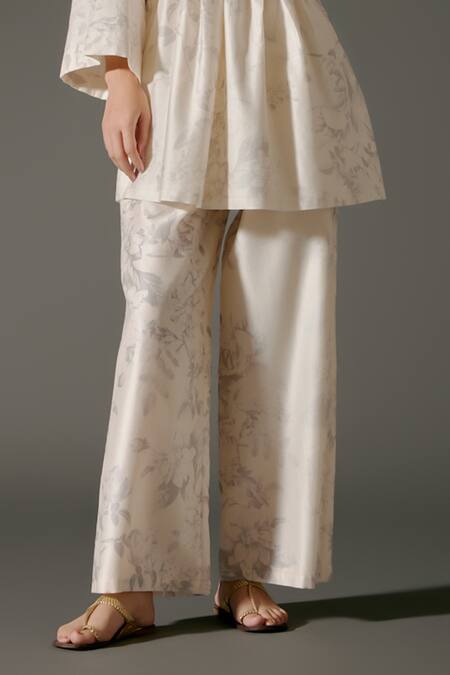 Shop Balance By Rohit Bal Ivory Chanderi Silk Embroidery Round Neck Bahar Print And Kurti With Palazzo Online at Aza Fashions Shop_Balance By Rohit Bal_Ivory Chanderi Silk Embroidery Round Neck Bahar Print And Kurti With Palazzo _Online_at_Aza_Fashions