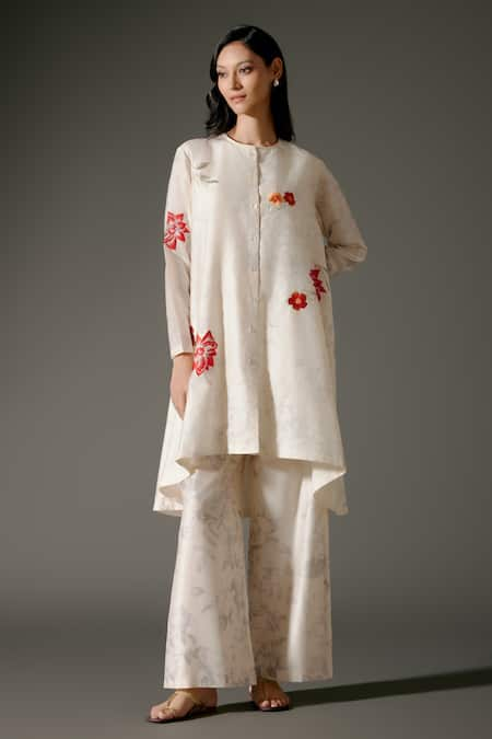 Balance by Rohit Bal Gul Print & Embroidered High Low Kurta With Palazzo 