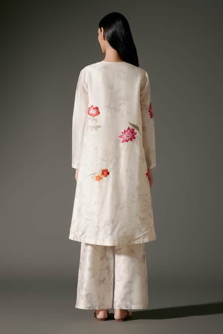 Balance By Rohit Bal Gul Print & Embroidered High Low Kurta With Palazzo 