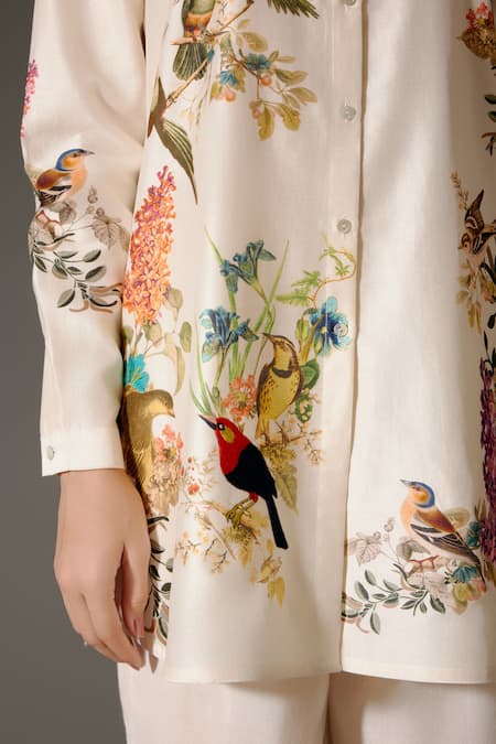 Balance By Rohit Bal_Ivory Chanderi Silk Embroidery Ecstasy Gardenia Print Tunic With Palazzo Pant _at_Aza_Fashions