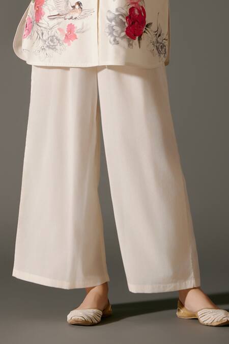 Buy_Balance By Rohit Bal_Ivory Chanderi Silk Embroidery Florence Garden Print Tunic With Palazzo Pant _Online_at_Aza_Fashions