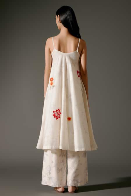 Shop_Balance By Rohit Bal_Ivory Chanderi Silk Embroidery Blossom Petal Print And Singlet Kurta With Palazzo _at_Aza_Fashions