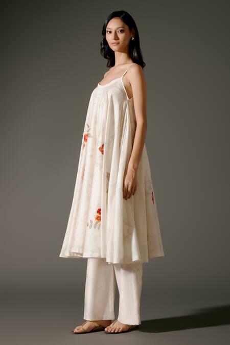 Shop_Balance By Rohit Bal_Ivory Chanderi Silk Embroidery Blossom Petal Print And Singlet Kurta With Palazzo _Online_at_Aza_Fashions