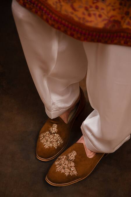 Buy_Char Chaand_Orange Satin, Silk Embroidery Bahar Print Kurta