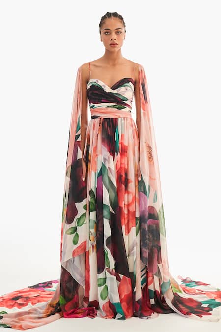 Buy_Gauri & Nainika_Multi Color Chiffon Sweetheart Neck Printed Spaghetti Strap Gown _Online_at_Aza_Fashions