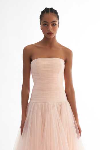 Gauri & Nainika_Pink Net Off-shoulder Strapless Tulle Gown _Online_at_Aza_Fashions