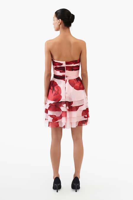 Shop Gauri & Nainika Pink Chiffon Plunge Neck Floating Peony Printed Dress at Aza Fashions Shop_Gauri & Nainika_Pink Chiffon Plunge Neck Floating Peony Printed Dress _at_Aza_Fashions