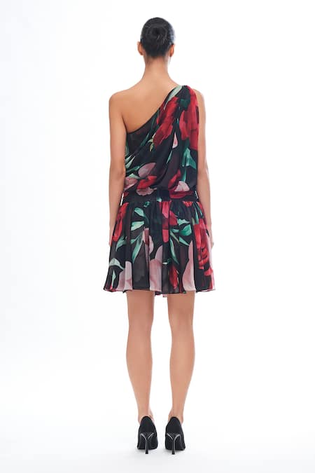 Gauri & Nainika One-Shoulder Side Cowl Dress 