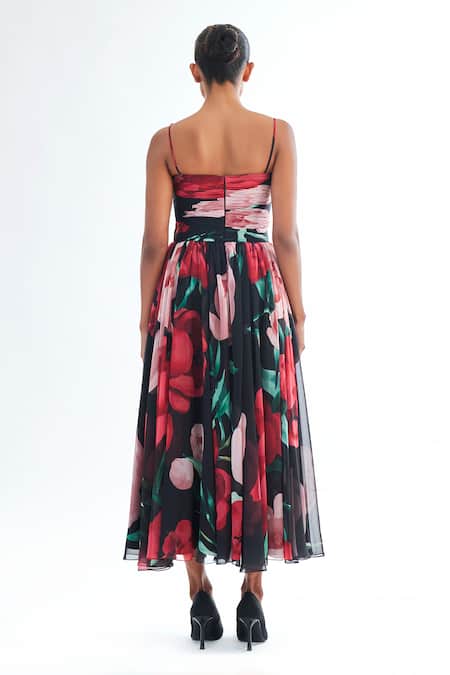 Gauri & Nainika Floating Peony Draped Midi Dress 