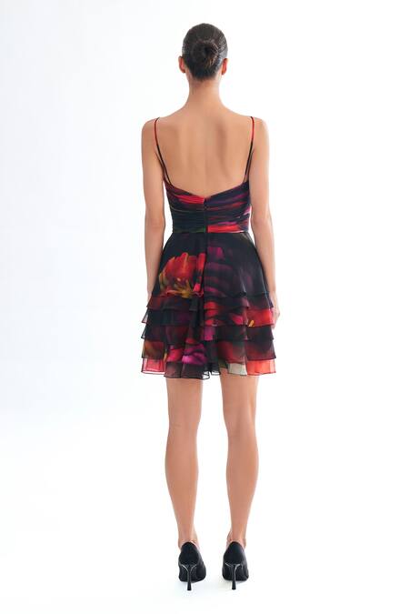 Shop Gauri & Nainika Black Chiffon Embroidery Sweetheart Neck Cutout Bralette Printed Dress at Aza Fashions Shop_Gauri & Nainika_Black Chiffon Embroidery Sweetheart Neck Cutout Bralette Printed Dress _at_Aza_Fashions