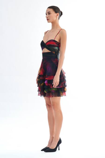 Buy Gauri & Nainika Black Chiffon Embroidery Sweetheart Neck Cutout Bralette Printed Dress Online at Aza Fashions Buy_Gauri & Nainika_Black Chiffon Embroidery Sweetheart Neck Cutout Bralette Printed Dress _Online_at_Aza_Fashions