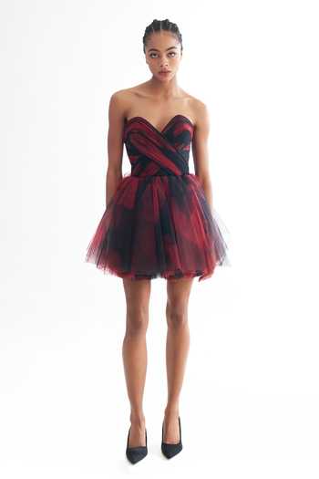 Gauri & Nainika_Black Net Sweetheart Neck Strapless Mini Dress _Online_at_Aza_Fashions