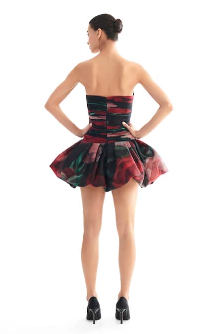 Shop_Gauri & Nainika_Pink Organza, Net Sweetheart Neck Strapless Fluted Corset Mini Dress _at_Aza_Fashions