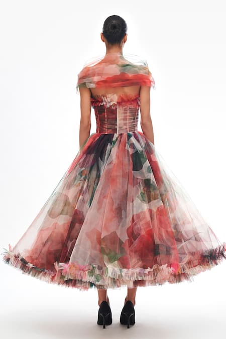 Gauri & Nainika Corseted Shawl Draped Midi Dress 