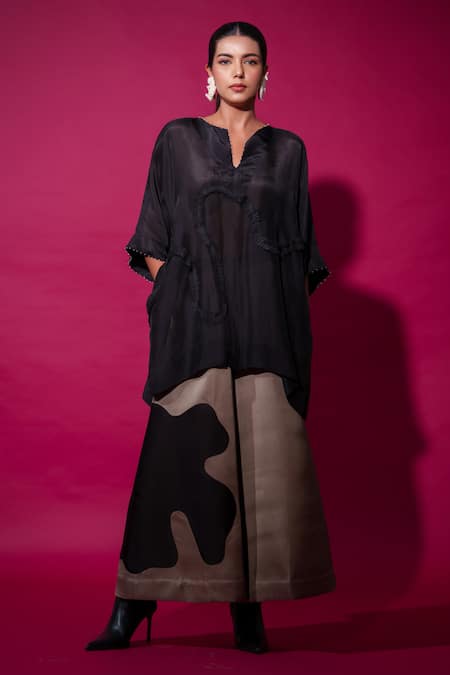 Stoique Flamingo Pearl Embroidered Asymmetric Kaftan 