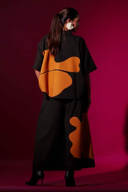 Shop_Stoique_Orange Cotton Applique Cumin Embroidered Flared Pant _at_Aza_Fashions