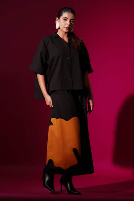 Stoique_Orange Cotton Applique Cumin Embroidered Flared Pant _at_Aza_Fashions