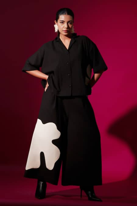 Shop_Stoique_Black 100% Cotton Embroidery Applique Cumin Pant _Online_at_Aza_Fashions