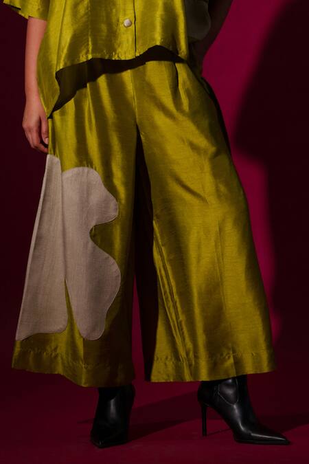 Buy_Stoique_Grey Mysore Silk Applique Podi Detailed Pant _Online_at_Aza_Fashions