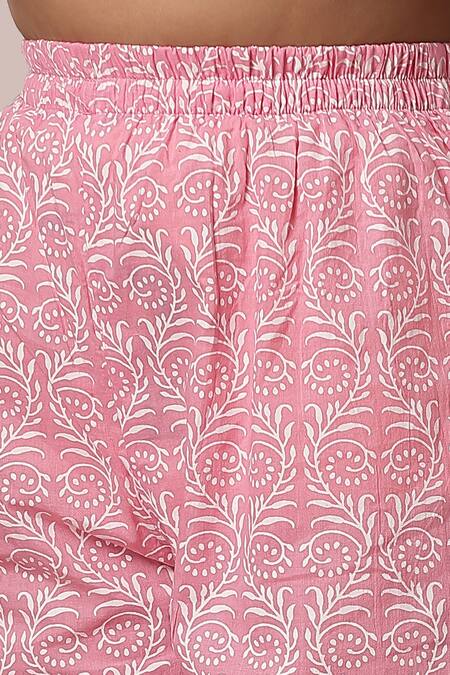 Petite Pomme_Pink Cotton Embroidery Printed Anarkali And Trouser Set _at_Aza_Fashions
